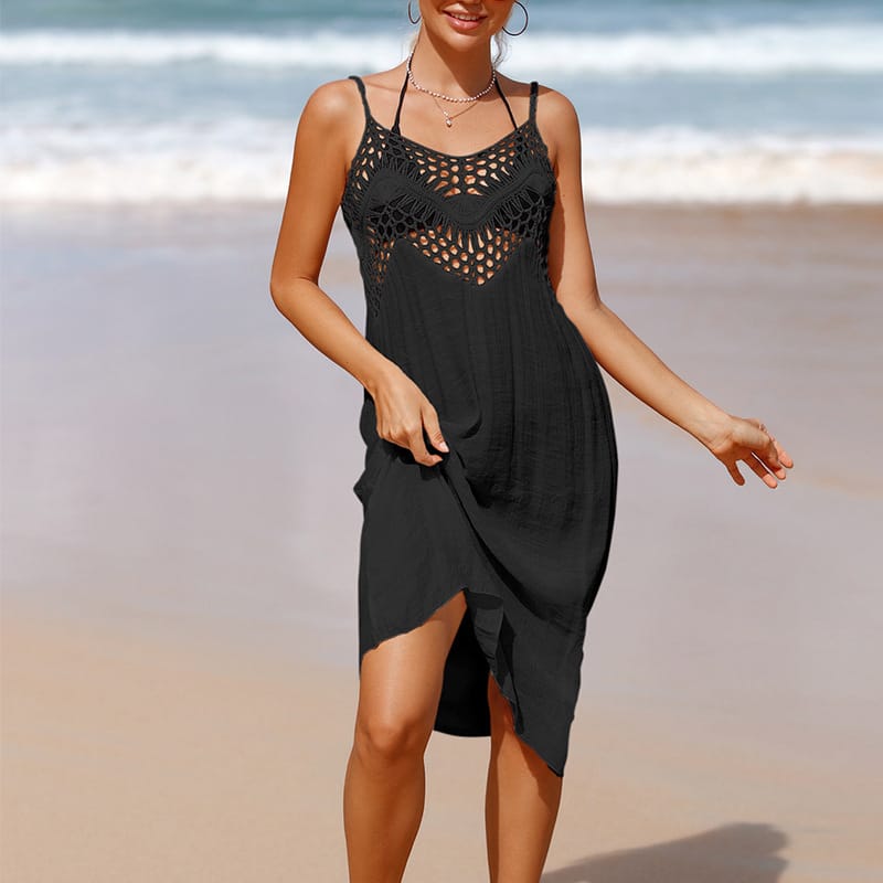 Vestido de playa hueco sólido de moda de temperamento para mujer