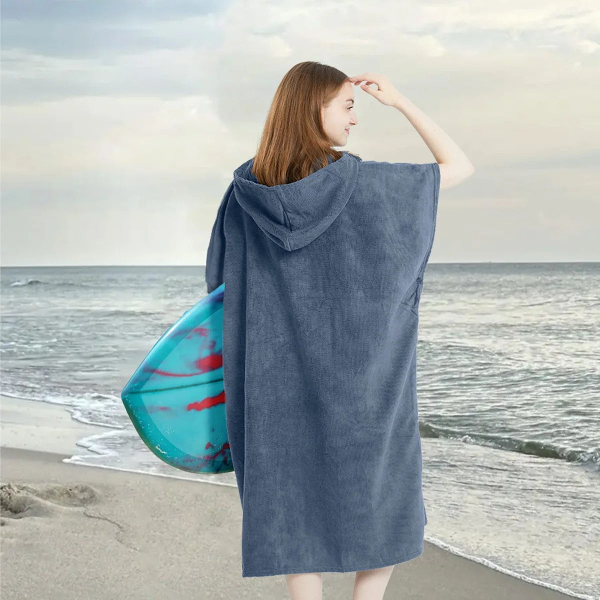 Surf Poncho Towel Hoodie – Quick‑Dry Microfiber Beach Robe - Back