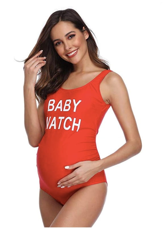 Große Größen Schwangerschafts-Badeanzug mit Buchstaben-Print