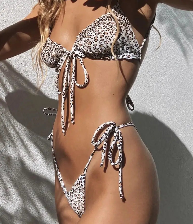 Damen Bikini-Badeanzug mit Print und niedriger Taille