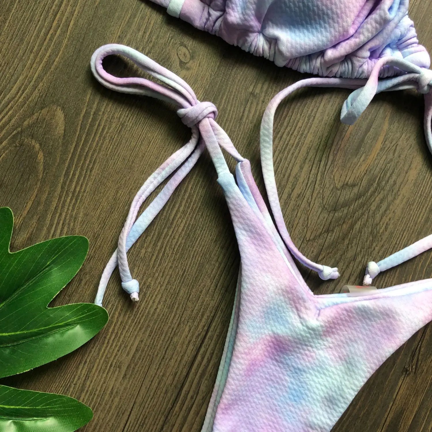Traje de baño bikini de cintura baja con triángulo deslizante y estampado para mujer