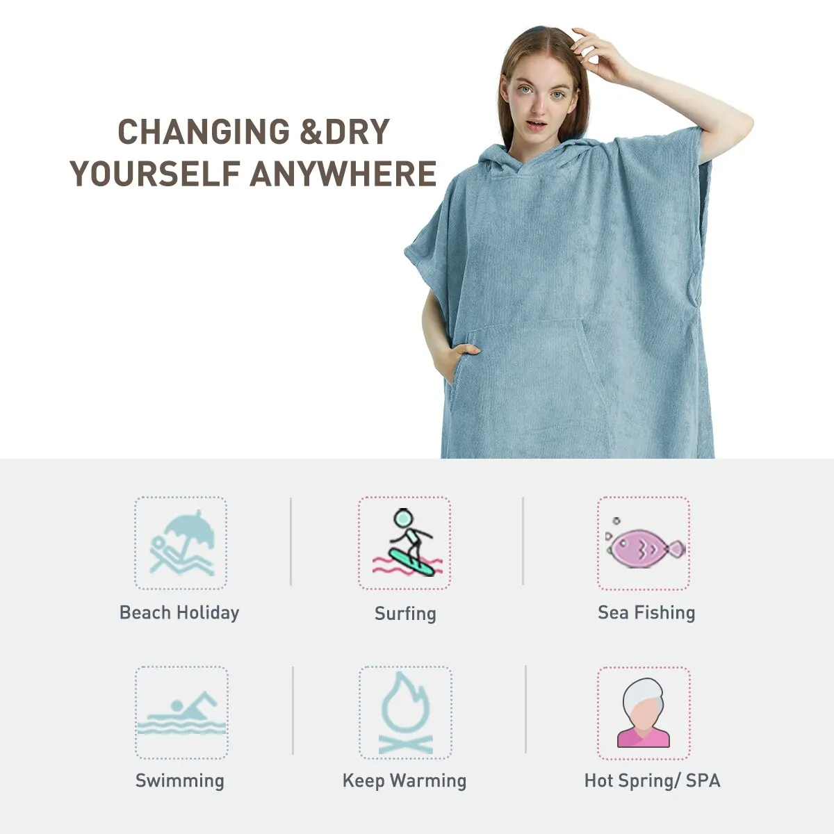 Surf Poncho Towel Hoodie – Quick‑Dry Microfiber Beach Robe - Occasion: Beach Holiday, Swimming,Surfing,Sea Fishing,Hot Spring/ SPA