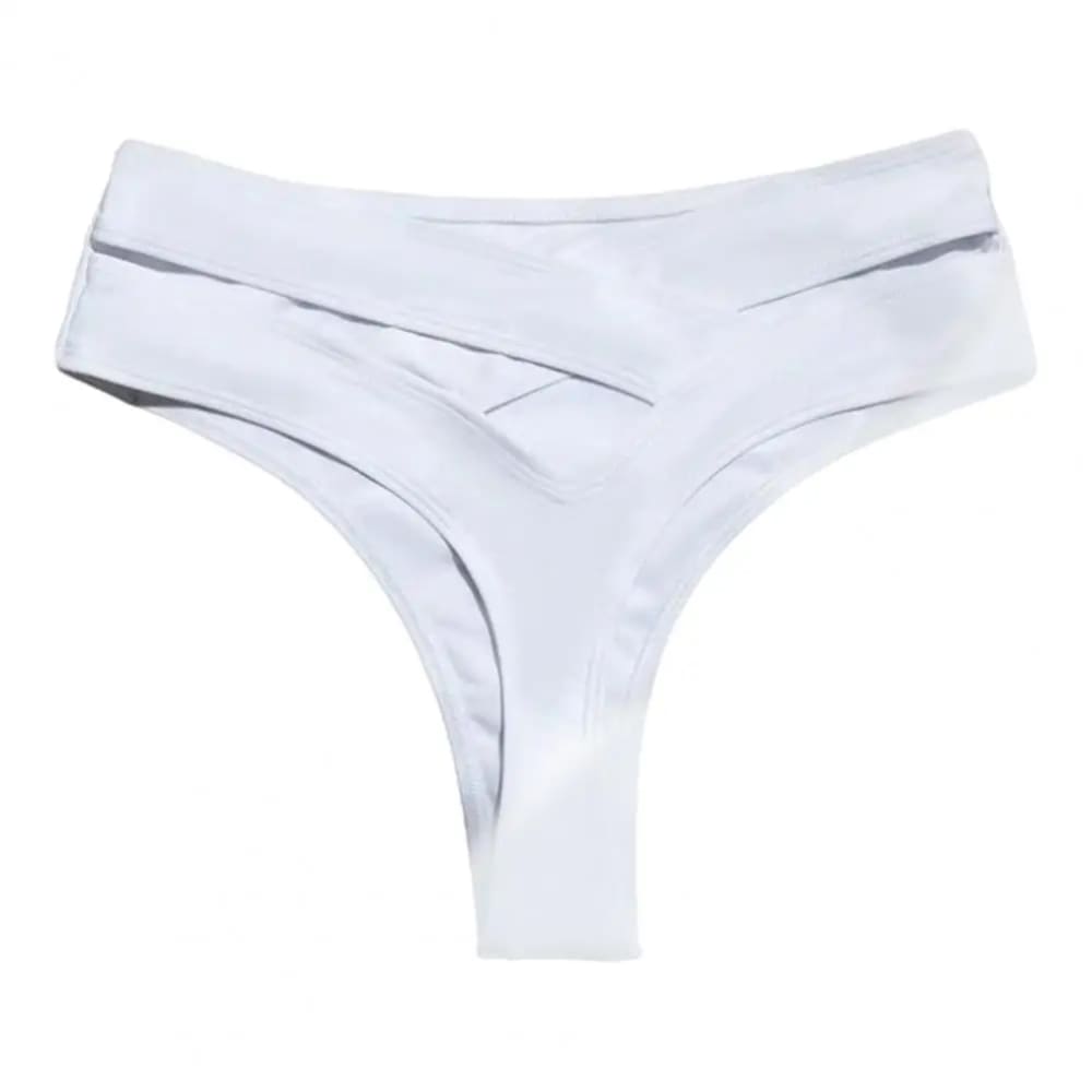 High‑Waisted Cutout Bikini Bottom – Solid Color Swim Briefs - White / S On sale