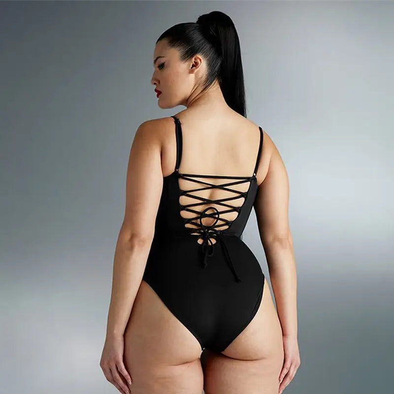 Plus Size Sexy Solid Backless String One Piece Swimsuit