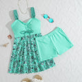 Plus size tankini set, mint green two-piece with paisley print skirt and matching shorts