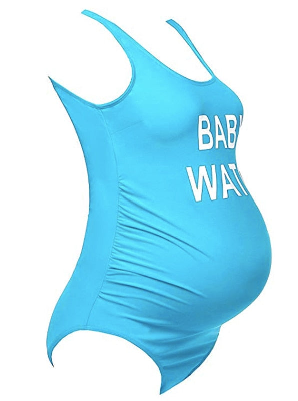 Große Größen Schwangerschafts-Badeanzug mit Buchstaben-Print