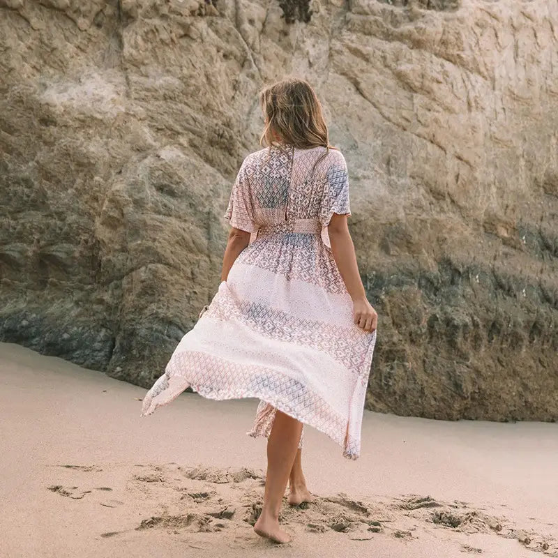 Women’s Bohemian Irregular Floral Beach Dress