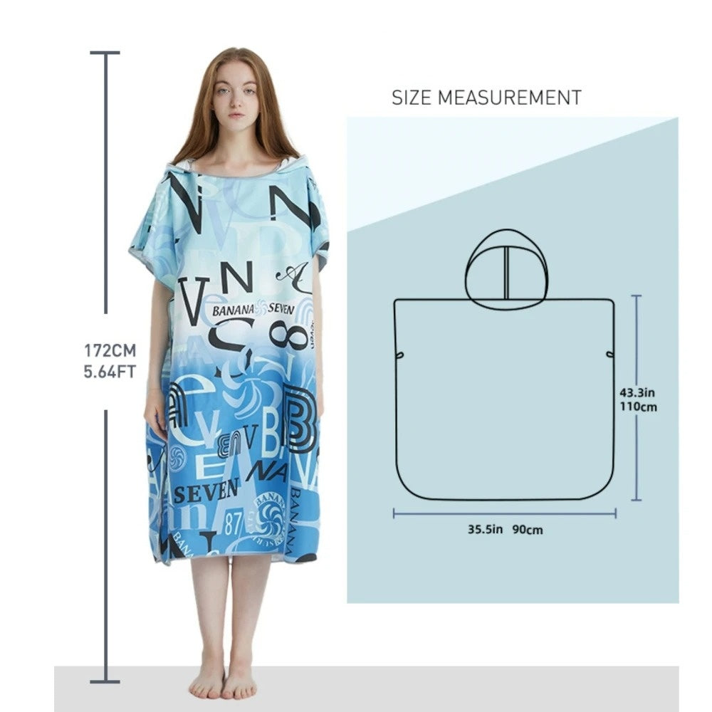 Surf Poncho Towel (Blue) – Quick‑Dry Microfiber Changing Robe - SIZE MEASUREMENT