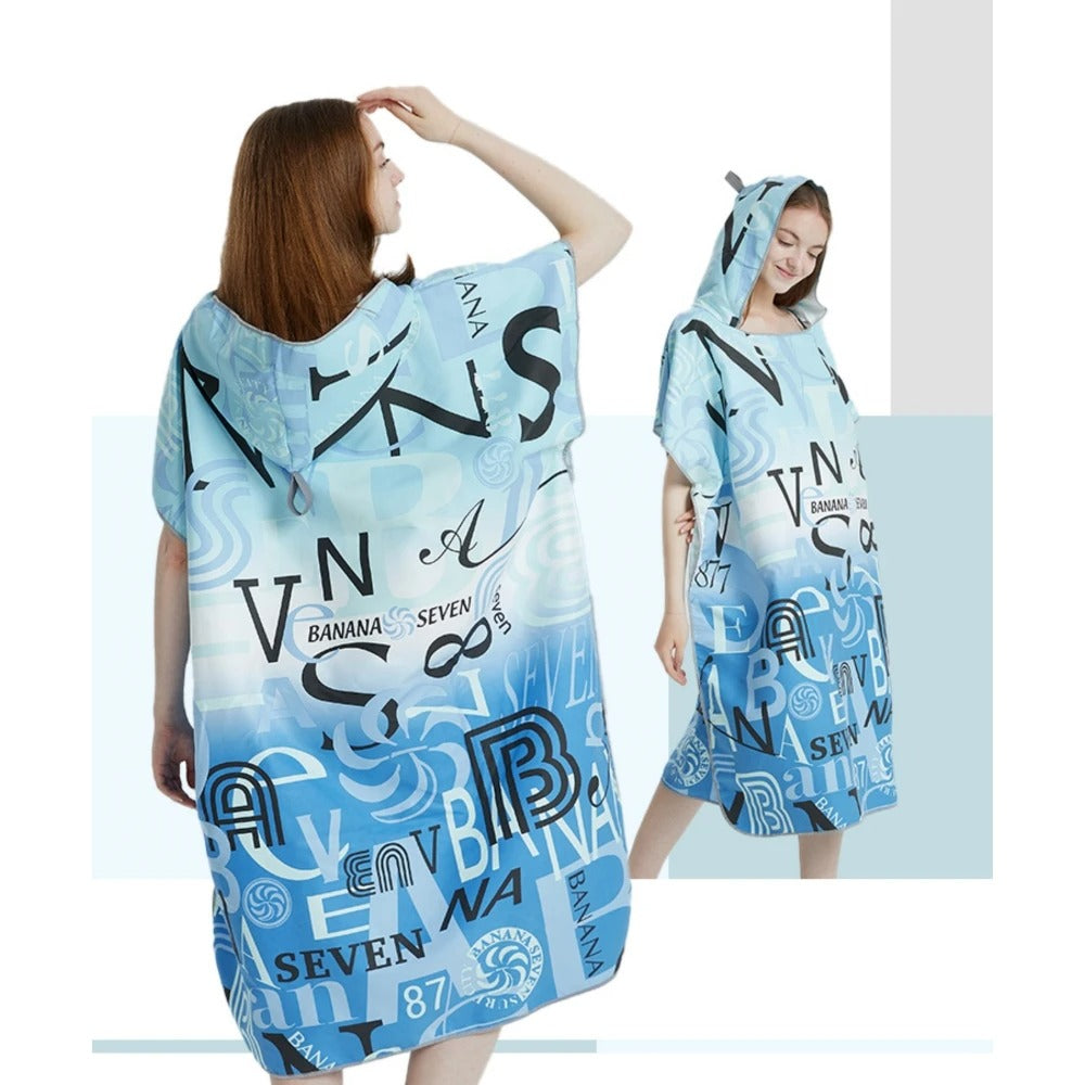 Surf Poncho Towel (Blue) – Quick‑Dry Microfiber Changing Robe