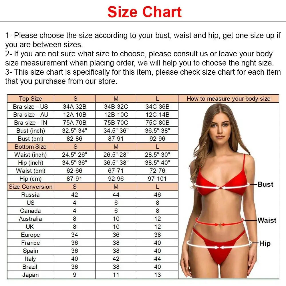 Abstract High Leg Loop Triangle Brazilian Bikini Swimsuit Size Chart