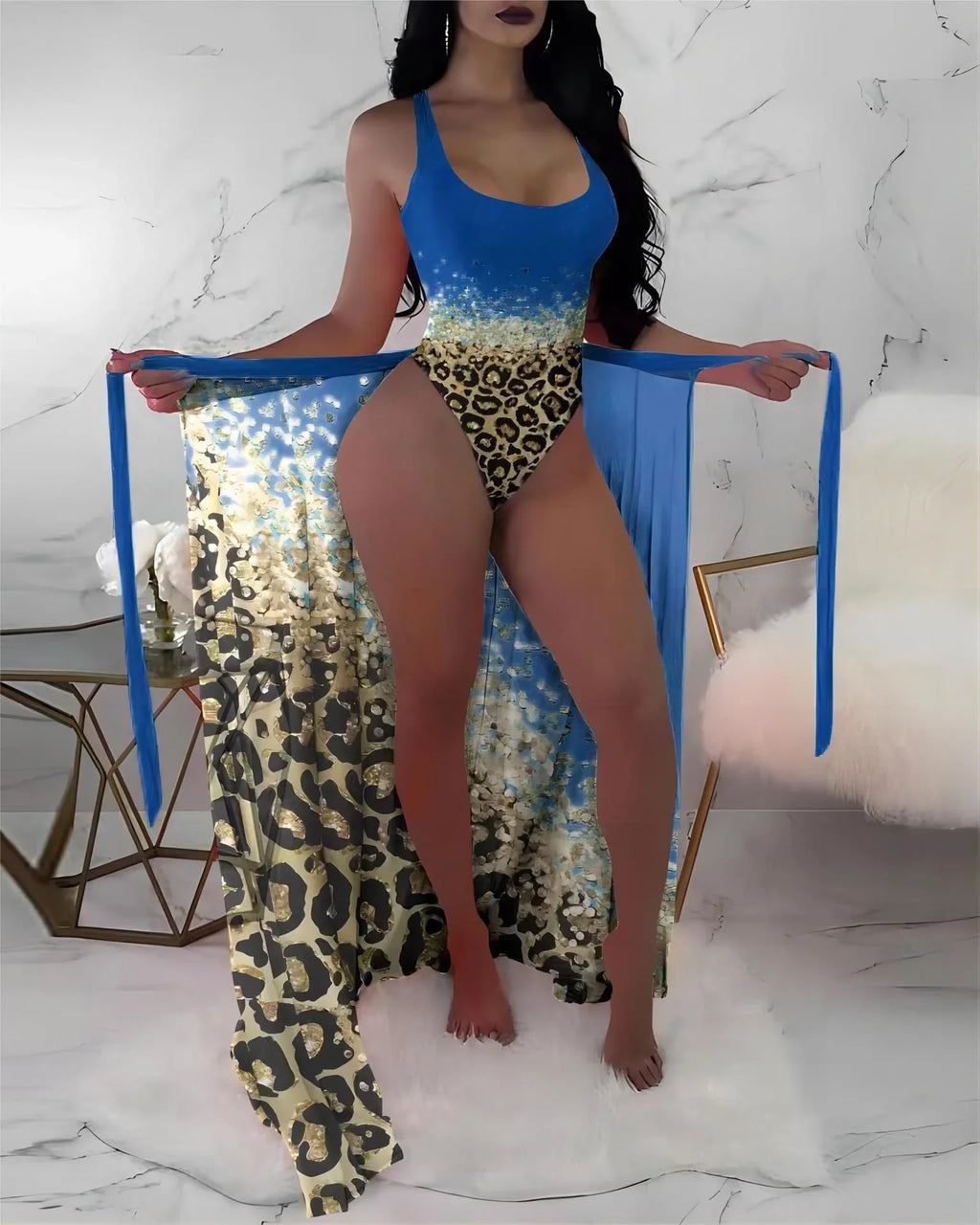 Leopard One‑Piece Swimsuit with Matching Sarong Cover‑Up - Sunnybikinis.