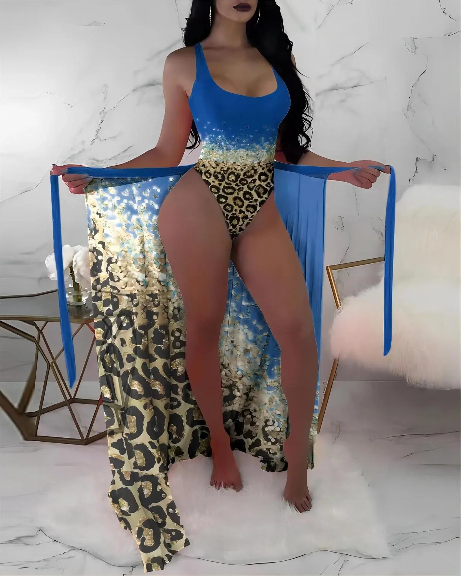 Leopard One‑Piece Swimsuit with Matching Sarong Cover‑Up - Sunnybikinis.