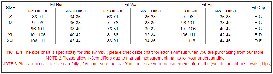 Sexy Black High Waist Bikini Swim Dresses Size Chart