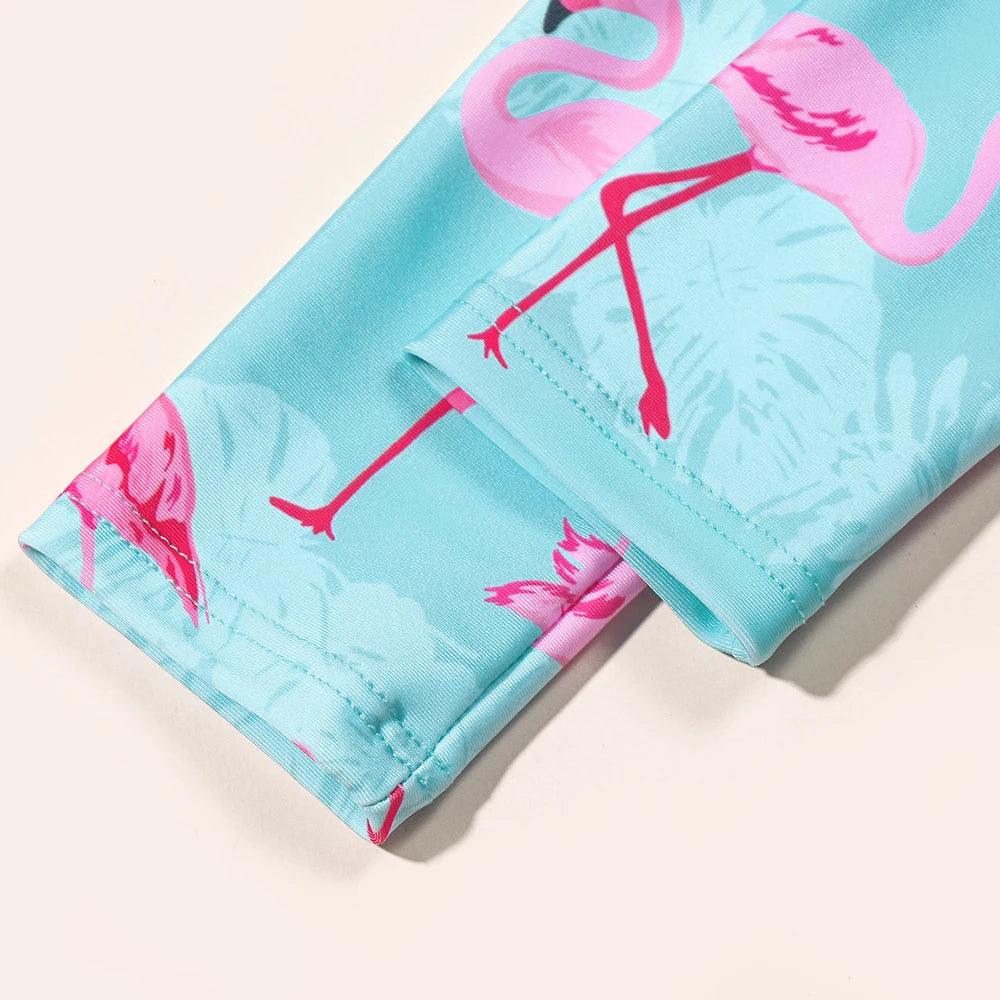 Girls Long‑Sleeve Flamingo One‑Piece Swimsuit