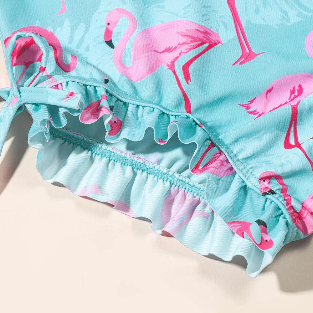 Girls Long‑Sleeve Flamingo One‑Piece Swimsuit