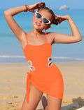 Mädchen-Swimdress Wickelrock, orange, Blumen-Ausschnitte, seitliche Schleife