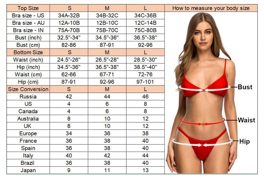 Glittering Extreme Micro Thong Bikini Swimsuits Size Chart