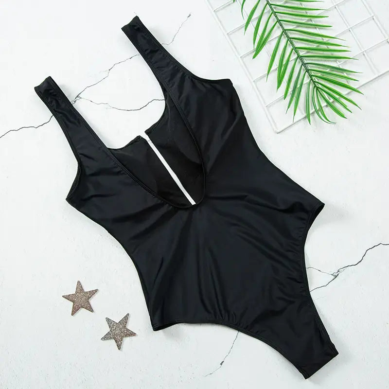 Contrast Zipper Front Brazilian One Piece Swimsuit