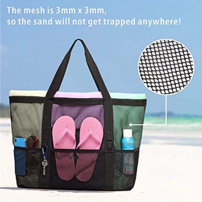 Tragbare Strandtasche aus Mesh mit großem Fassungsvermögen
