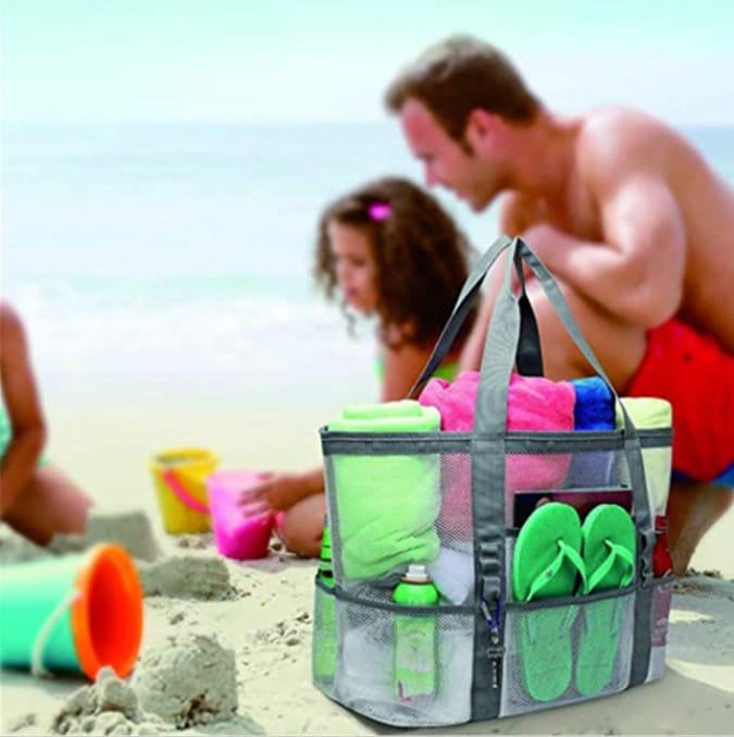 Tragbare Strandtasche aus Mesh mit großem Fassungsvermögen