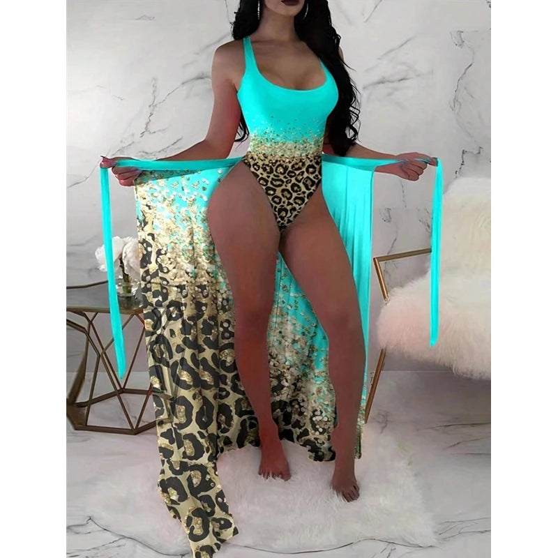 Leopard One‑Piece Swimsuit with Matching Sarong Cover‑Up - Sunnybikinis.