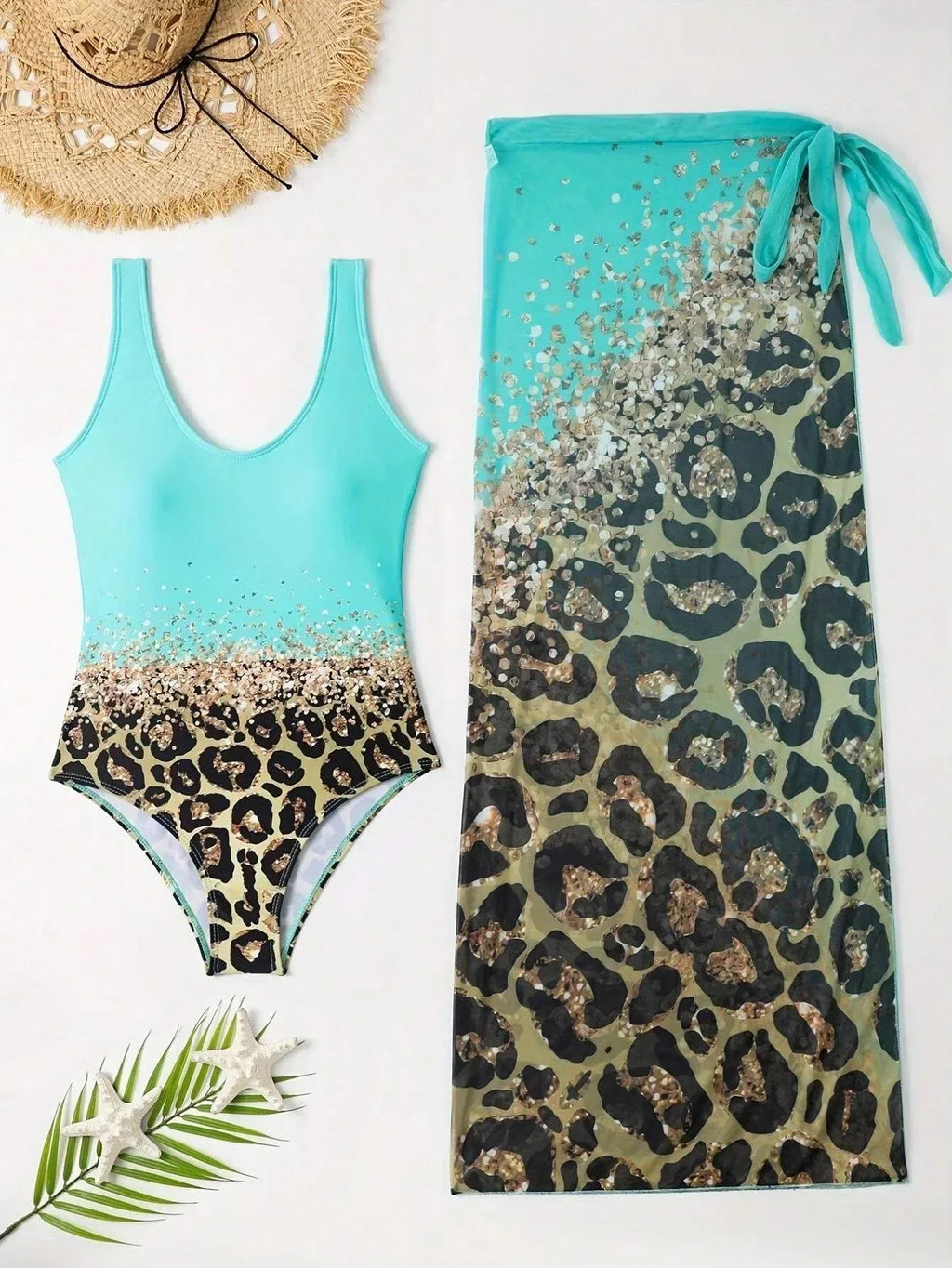 Leopard One‑Piece Swimsuit with Matching Sarong Cover‑Up - Sunnybikinis.