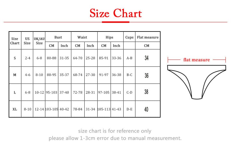 Micro Bikini Set Push Up Brazilian Swimsuits Size Chart