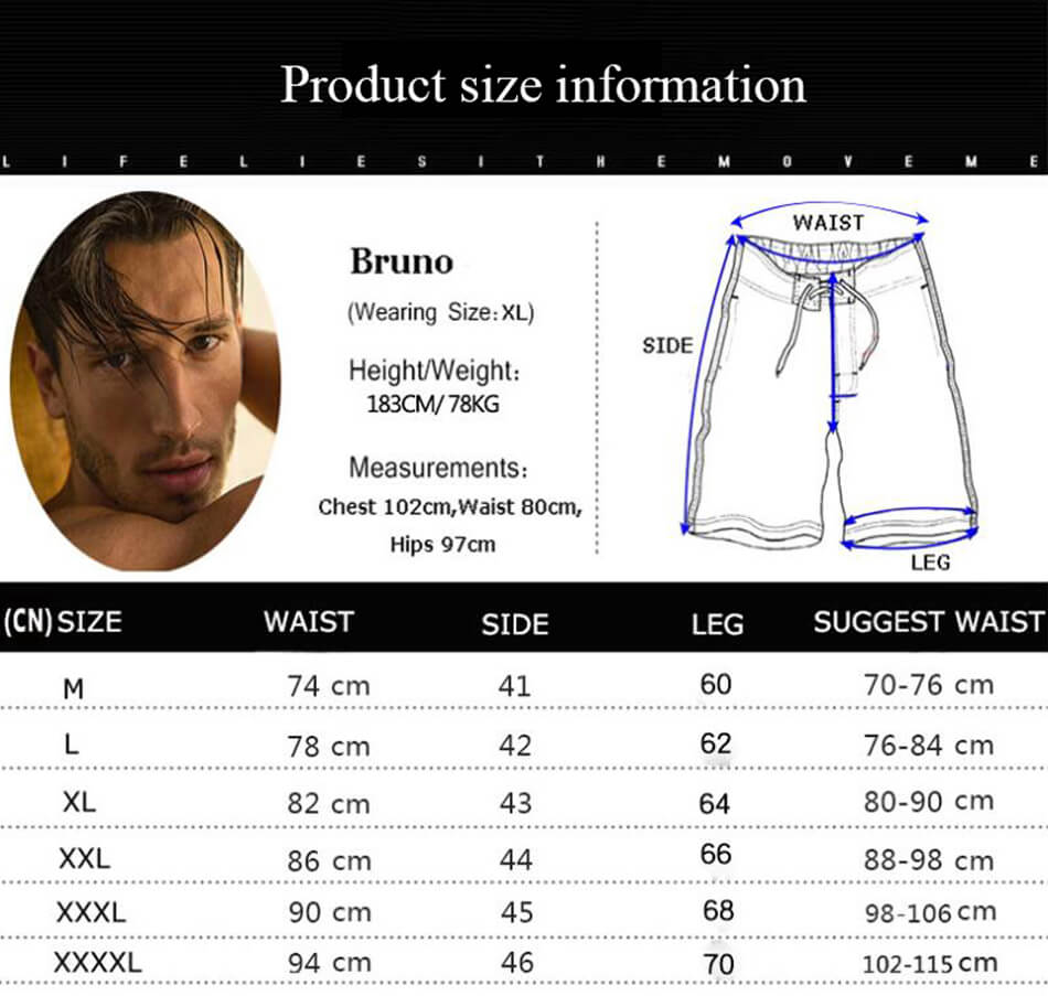 New Leisure Mens Swimwear Board Shorts Size Chart