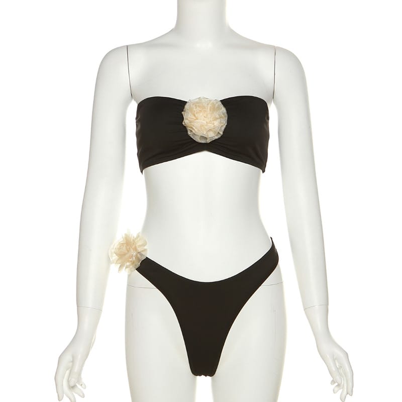 3D Flower Sexy Bandeau Brazilian Bikini Swimsuit