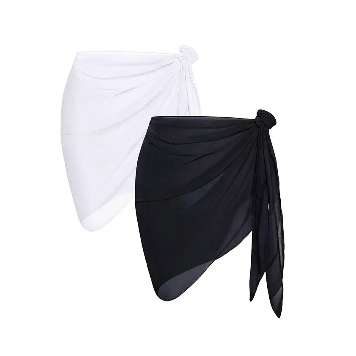 white and black chiffon beach sarong two pack laid flat