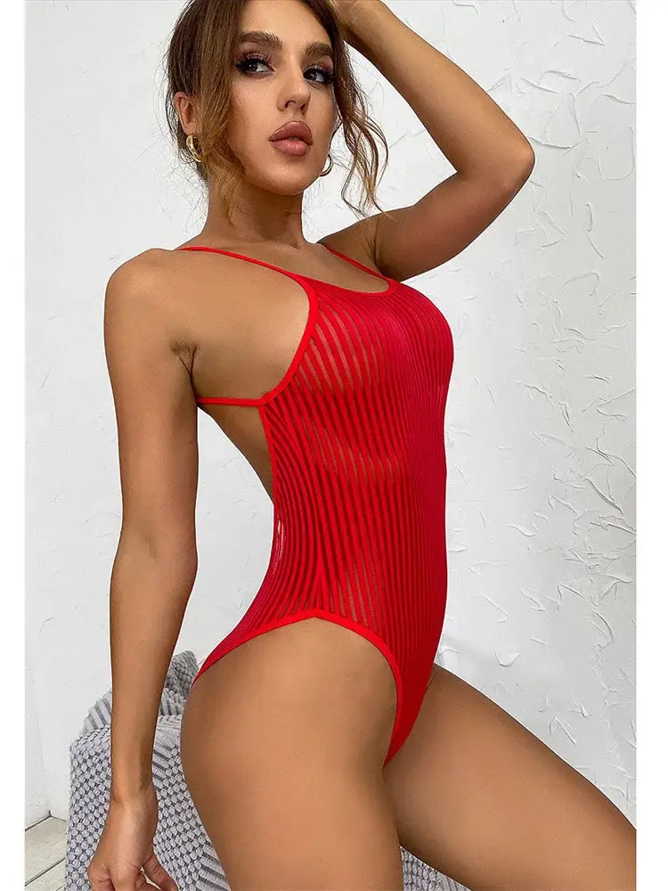 Sexy Einteiler Badeanzug mit transparenten Streifen
