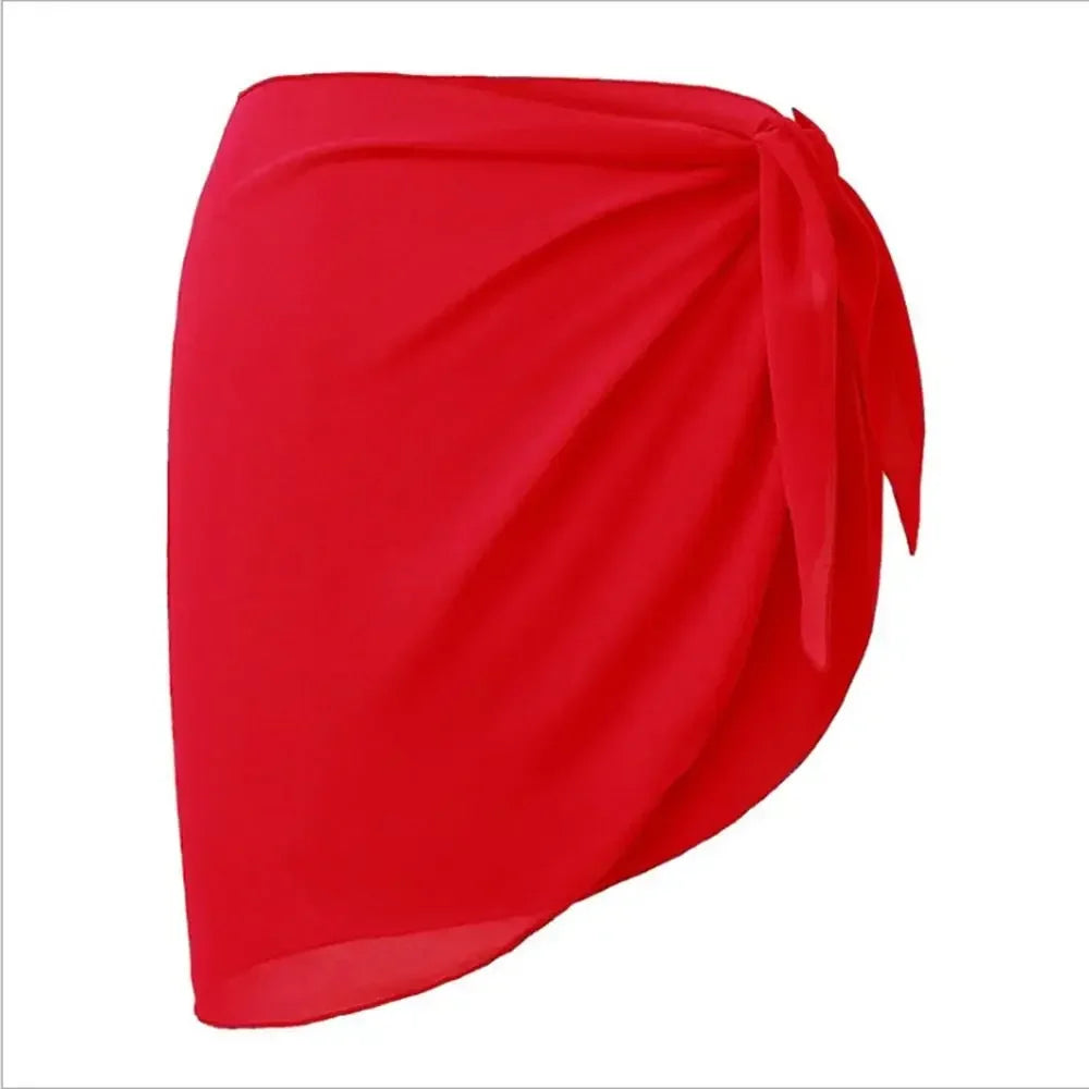 red chiffon sarong wrap with side knot laid flat