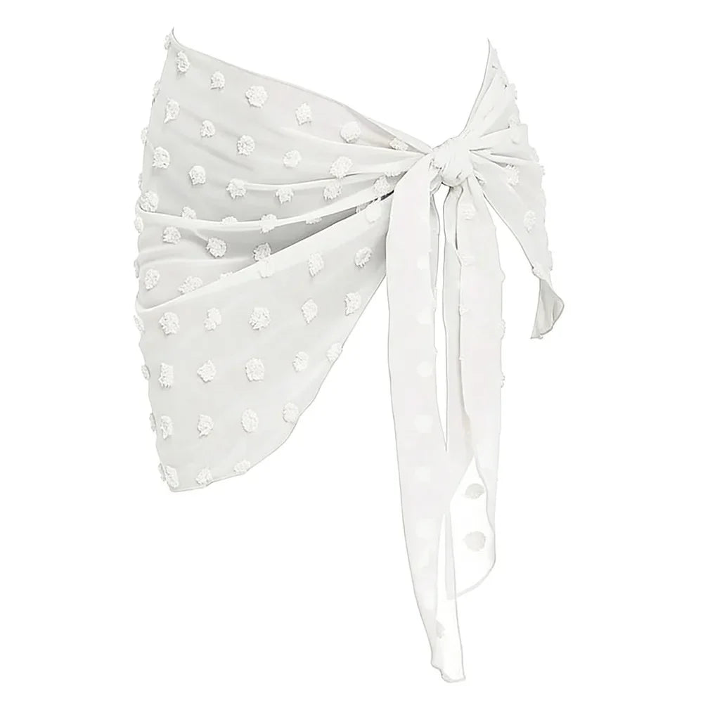 white sheer chiffon sarong wrap with long ties laid flat