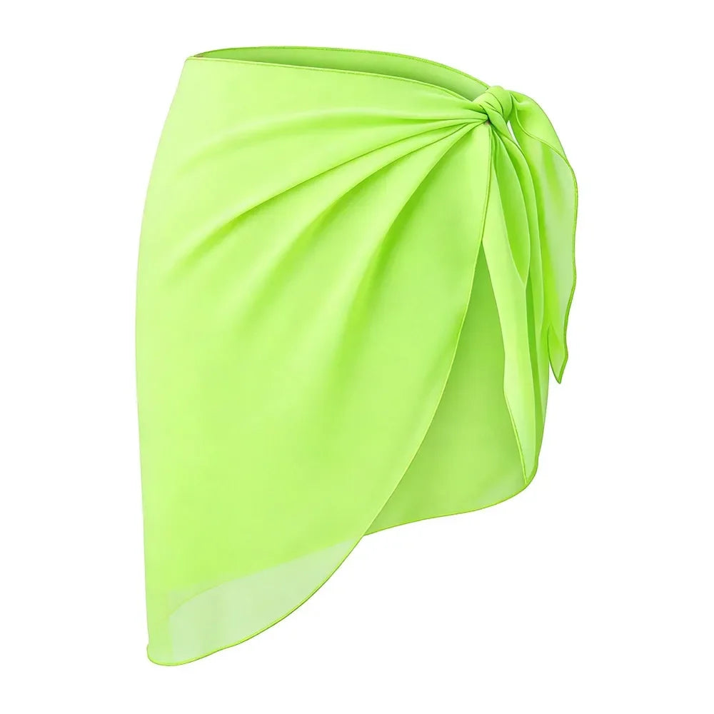 lime green chiffon sarong wrap with side knot laid flat