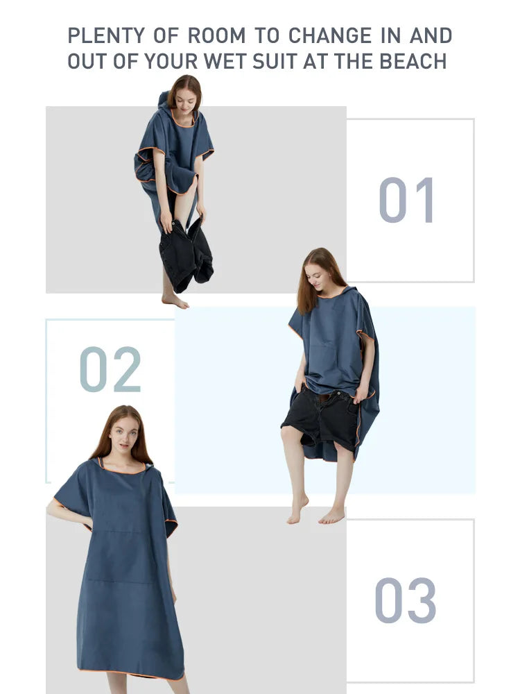 Surf Poncho Towel (Blue) – Quick‑Dry Microfiber Changing Robe - PLENTY OF ROOM TO CHANGE IN ANDOUT OF YOUR WET SUIT AT THE BEACH