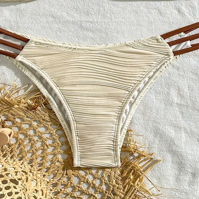 Sexy Push‑Up Brazilian Bikini Set with Low‑Waist Bottoms-Khaki3