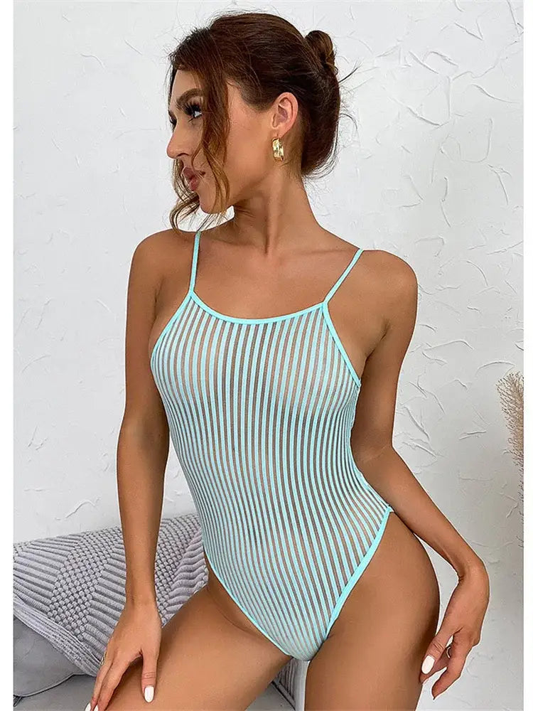Sexy Einteiler Badeanzug mit transparenten Streifen