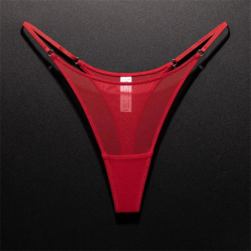 red seamless mesh thong underwear back view on dark background