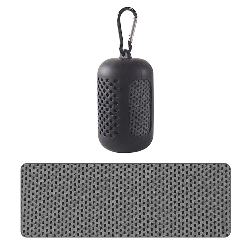 Portable Cooling Towel with Silicone Case – Black Grey