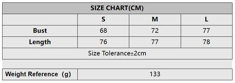 Gray size chart for knitted backless tie up beach cover up dress showing bust length and weight for sizes s m and l