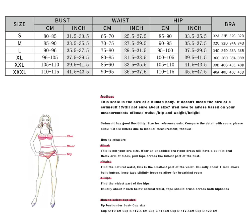 Sexy Solid Push‑Up Brazilian One‑Piece Swimsuit for Women - Size Chart