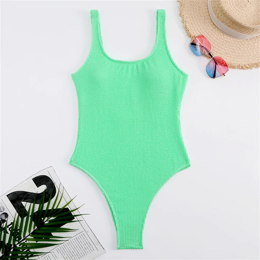 Sexy Solid Push‑Up Brazilian One‑Piece Swimsuit for Women - Green3