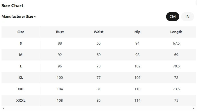Size chart for women’s sport one-piece swimsuit: bust, waist, hip, length (cm)