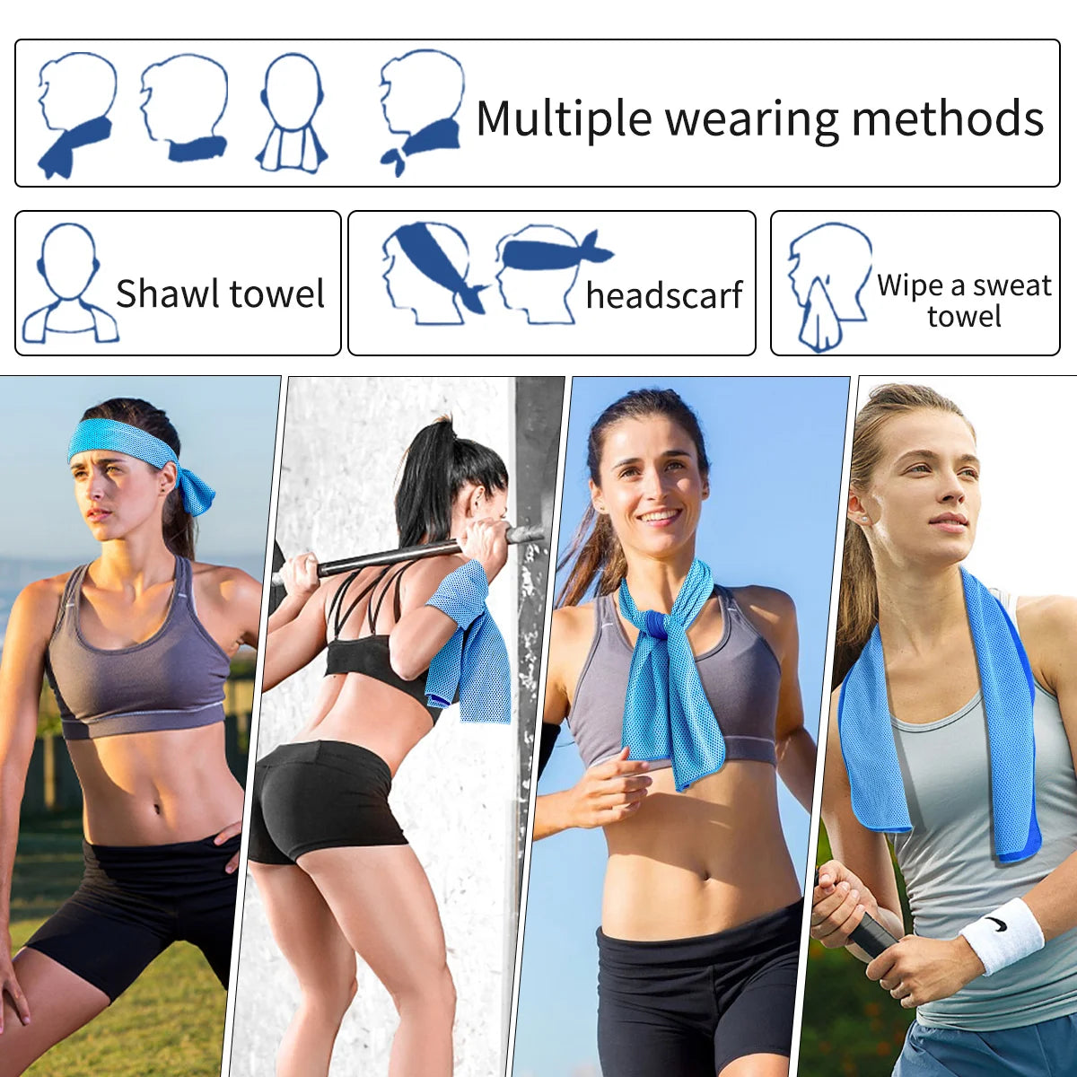 Portable Cooling Towel with Silicone Case – Wearing methods