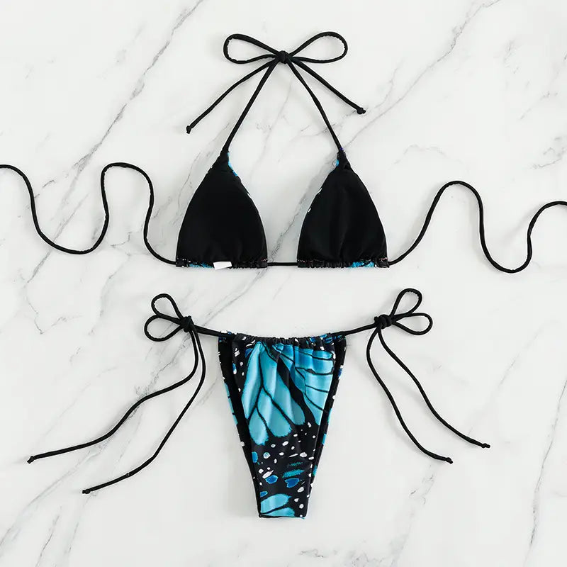 Schmetterlings-Bikini-Badeanzug mit niedrigem Taillen-Mikro-Tanga und Triangel-Bikini