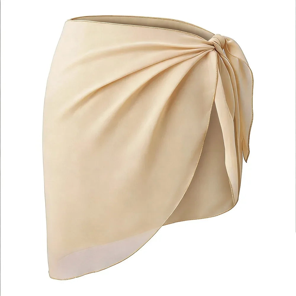 beige chiffon sarong wrap with side knot laid flat