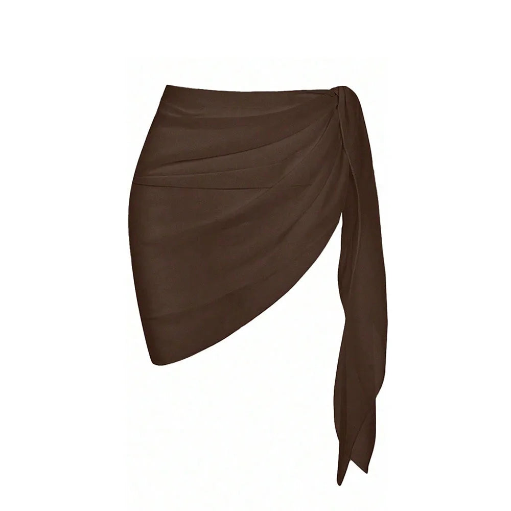 brown chiffon beach sarong wrap with side tie knot laid flat