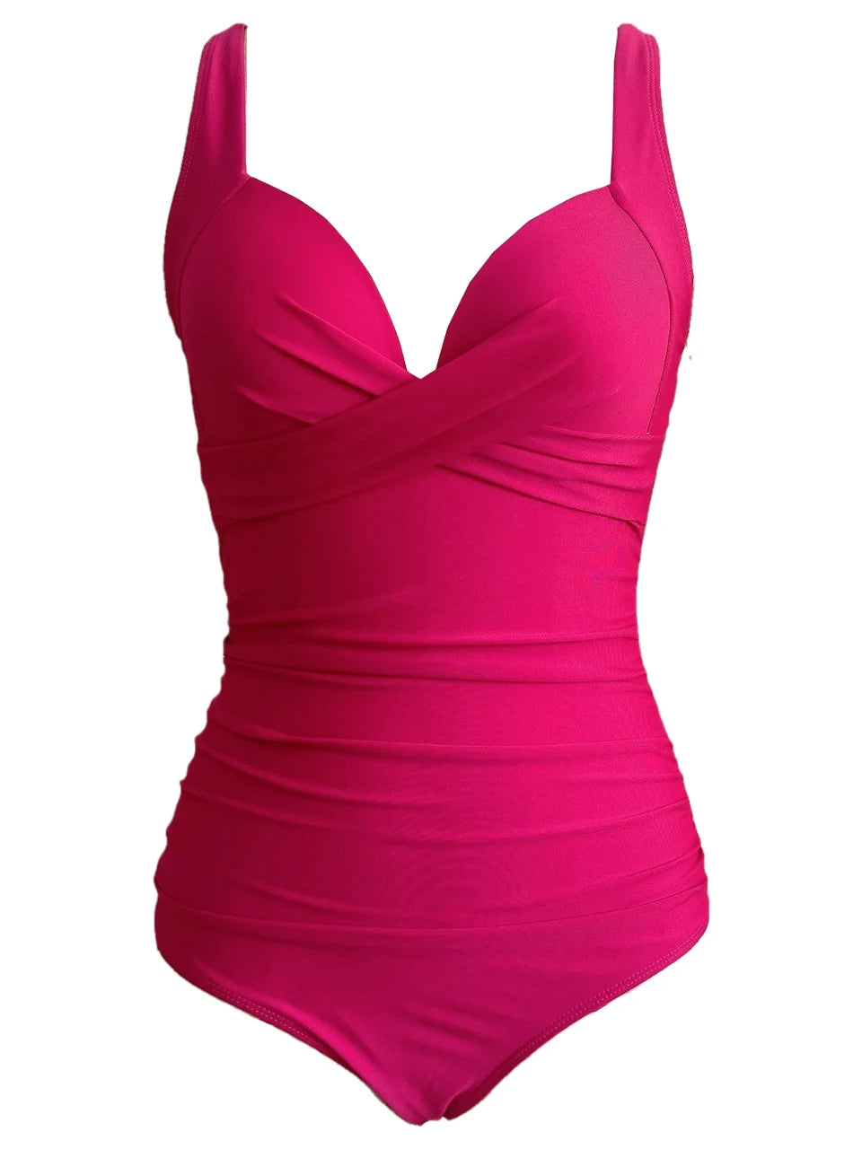 rose red cross strap ruched one piece swimsuit with cutout bodice laid flat
