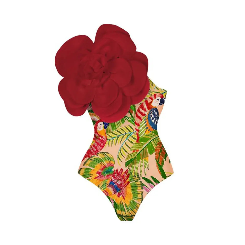 Floral Print One-Shoulder One Piece Swimsuit With Skirt