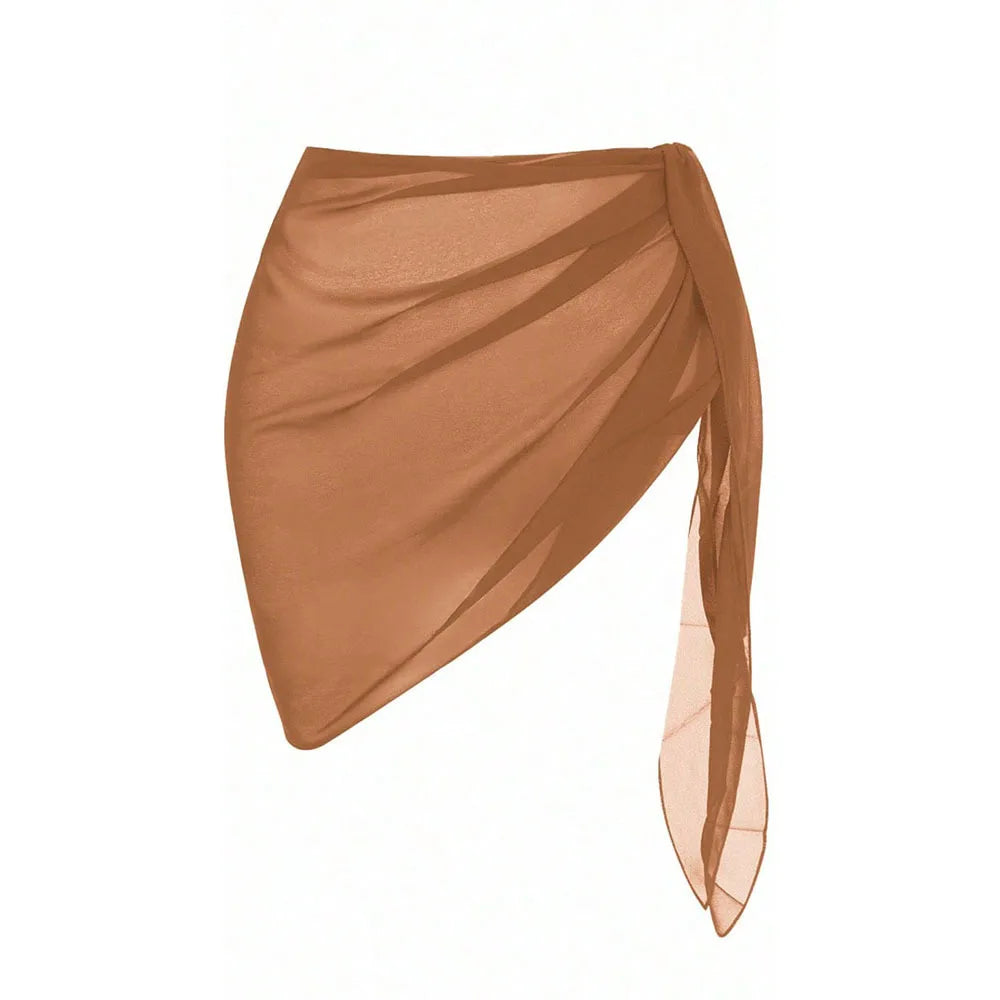 caramel chiffon beach sarong wrap with side tie knot laid flat